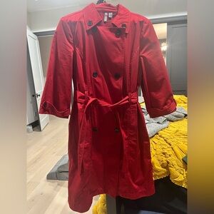 Old Navy Women's Red Trench Coat, 3/4 Sleeves